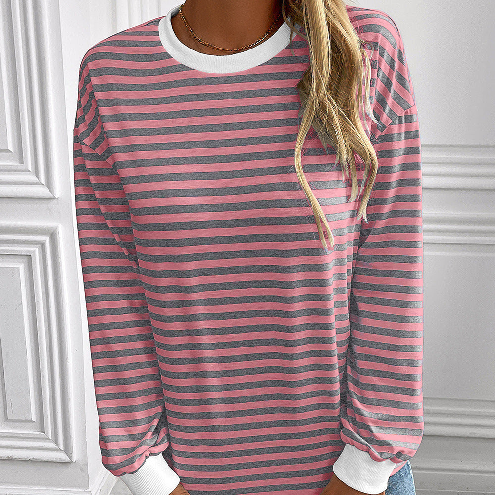 Damen gestreifter Langarm-Pullover mit lässigem Schnitt