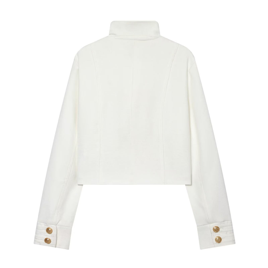 Damen Cropped Uniformjacke im Militärstil mit Stehkragen und Zierknopfleiste Shop Nory