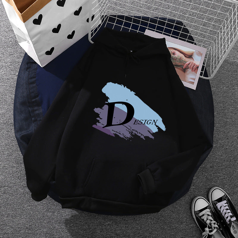 Unisex nan lässiger Kapuzenpullover mit großflächigem Pinsel-Logo, Kängurutasche und verstellbarer Kapuze Shop Nory