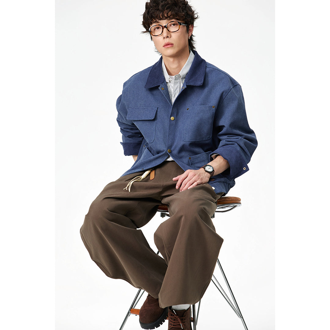 Unisex Kurz geschnittene Canvas-Fieldjacke mit Cordkragen und vier aufgesetzten Taschen Shop Nory