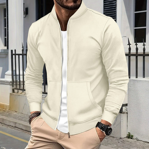 Zip Jacke Sportliche Passform Strukturierter Stoff Rippkanten Fronttaschen