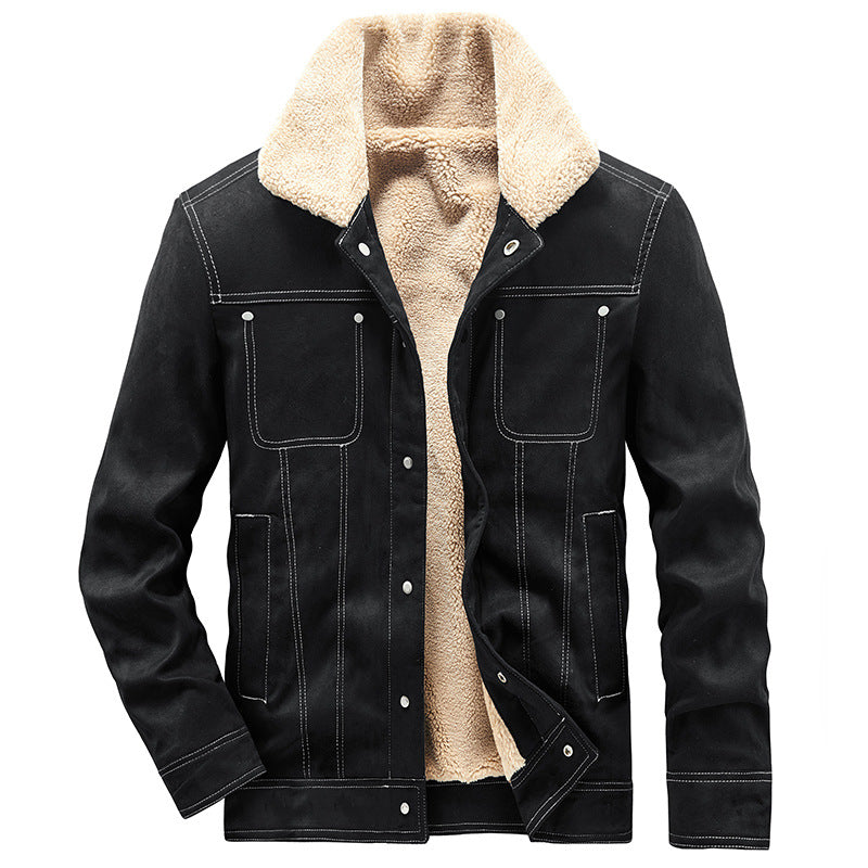 Herren Gefütterte Truckerjacke in Wildlederoptik mit Sherpa-Kragen Shop Nory