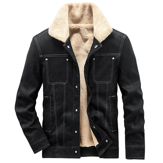 Herren Gefütterte Truckerjacke in Wildlederoptik mit Sherpa-Kragen Shop Nory