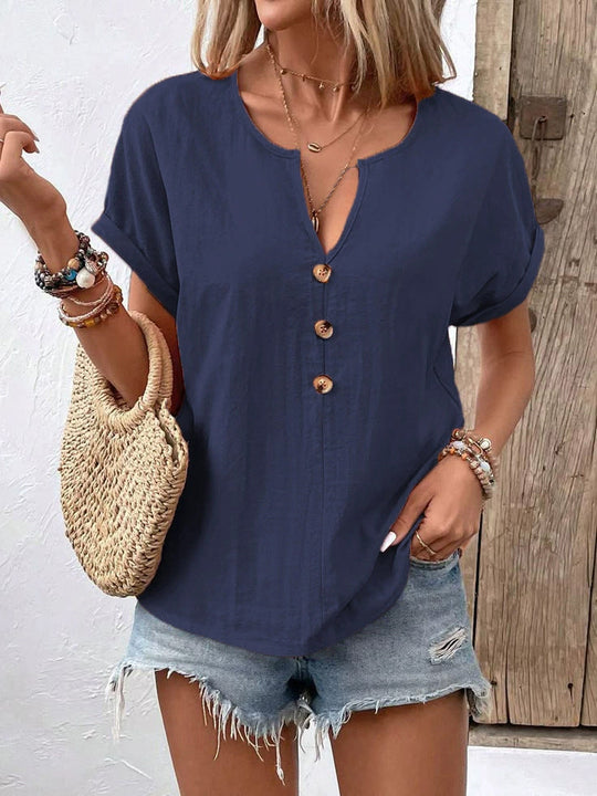 Damen Kurzarm Bluse mit Knopfleiste und lässigem Schnitt