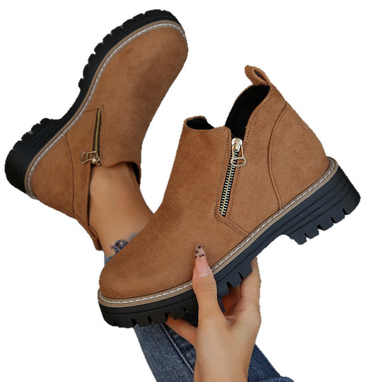 Damen Kurzschaft-Stiefelette aus Velourslederoptik mit profilierter Gummisohle und seitlichem Reißverschluss Shop Nory