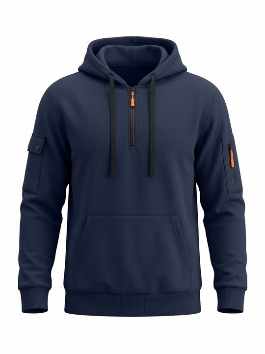 Herren Kapuzenpullover mit halbem Reißverschluss und Utility-Ärmeltasche Shop Nory
