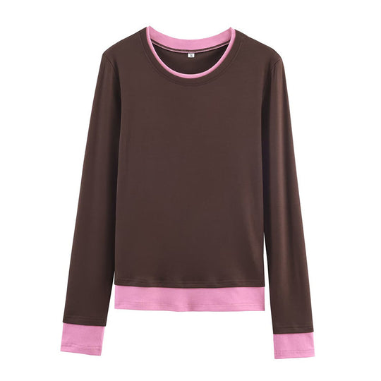 Damen Langarm-Shirt im Lagenlook mit Kontrastbündchen und Rundhalsausschnitt Shop Nory