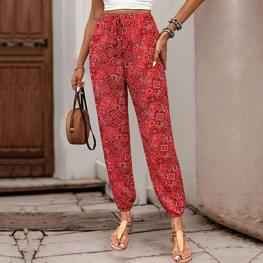 Damen Boho-Haremshose mit elastischem Taillenbund, Kordelzug und Seitentaschen Shop Nory