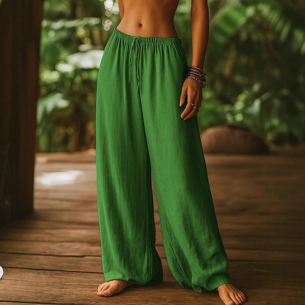 Damen Leichte Leinenhose mit weitem Bein und Kordelzug Shop Nory