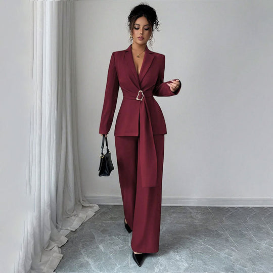 Damen Elegantes Blazer-Kostüm mit Taillengürtel Shop Nory