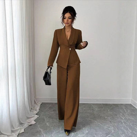 Damen tailliertes Hosenanzug-Set mit asymmetrischem Blazer und weitem Bein Shop Nory