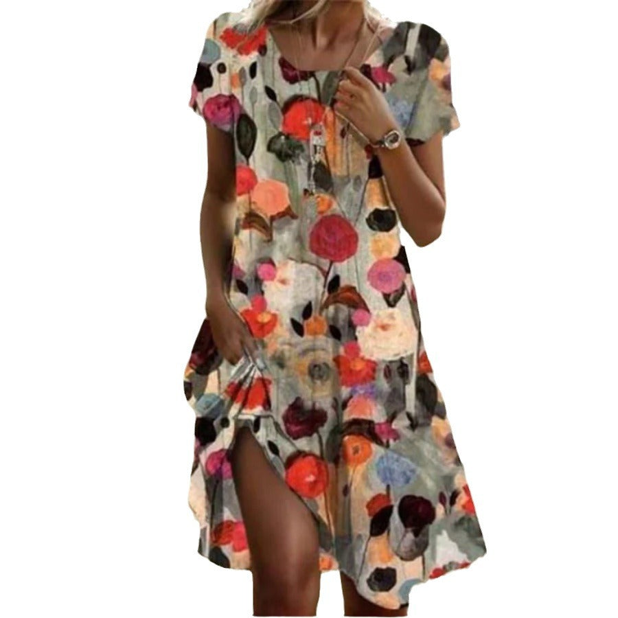 Damen Freizeitkleid mit floralem Druck und Seitenschlitz