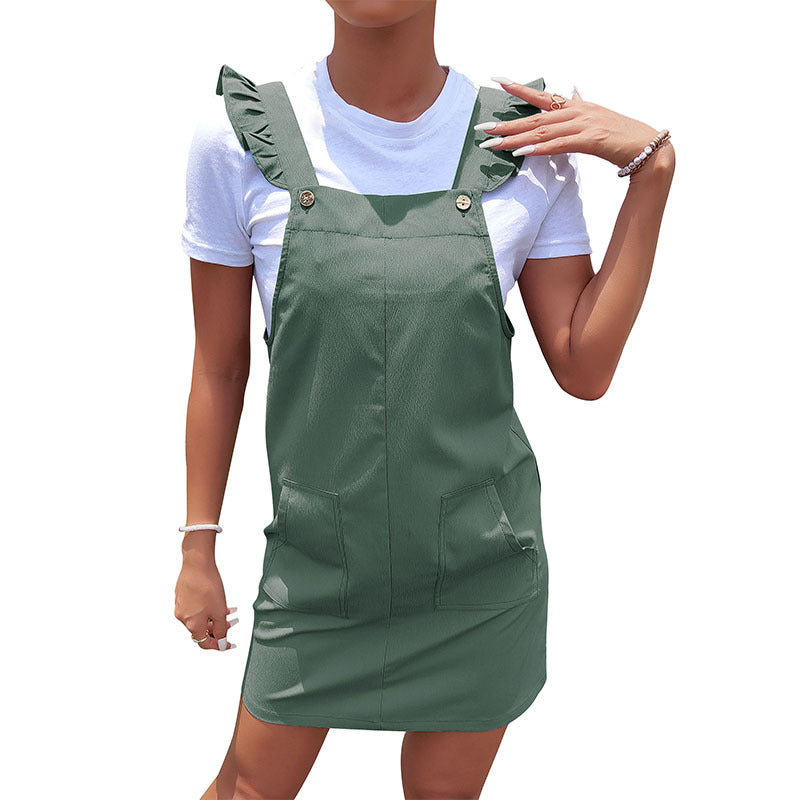 Damen Latzminikleid mit Rüschen-Trägern, aufgesetzten Taschen und lässiger Sommerpassform Shop Nory