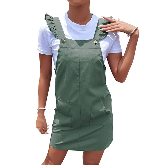 Damen Latzminikleid mit Rüschen-Trägern, aufgesetzten Taschen und lässiger Sommerpassform Shop Nory
