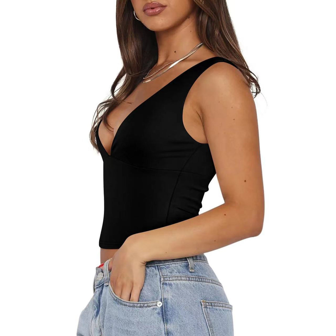 Damen figurbetontes V-Ausschnitt Top