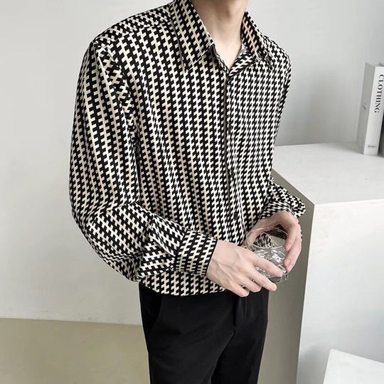 Herren Gemustertes Oversize-Hemd mit Hahnentritt-Motiv und klassischem Hemdkragen Shop Nory