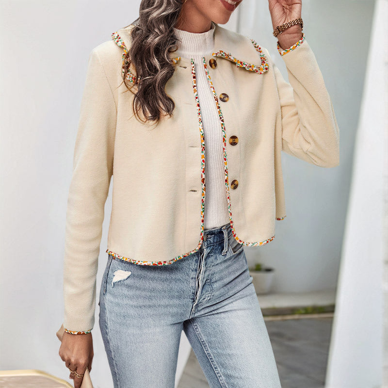 Damen Kurzjacke im Cardigan-Stil mit Zierborte, kastiger Passform und Hornoptik-Knöpfen Shop Nory