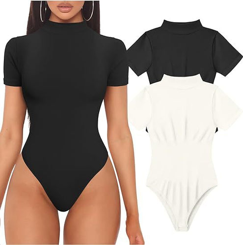 Damen Kurzarm Bodysuit mit hohem Kragen