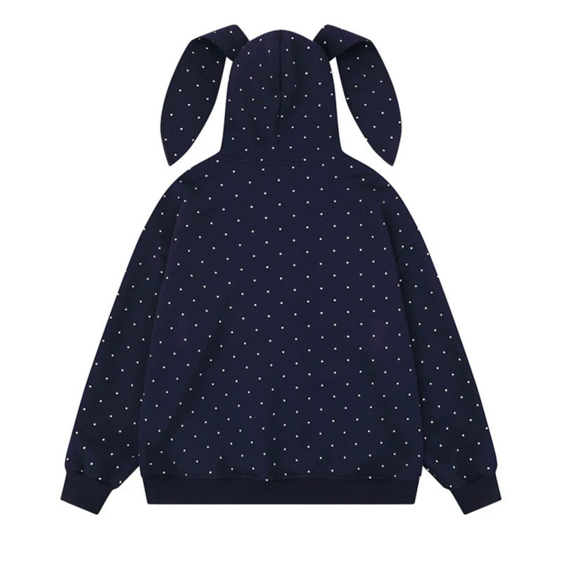 Damen Kapuzenjacke mit Hasenohren, Allover-Pünktchen und durchgehendem Reißverschluss Shop Nory