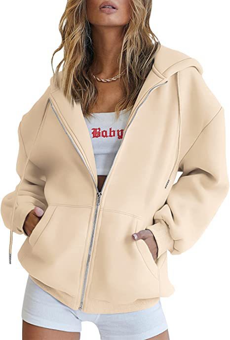 Damen nan übergroße Kapuzenjacke mit durchgehendem Reißverschluss und Kängurutaschen Shop Nory