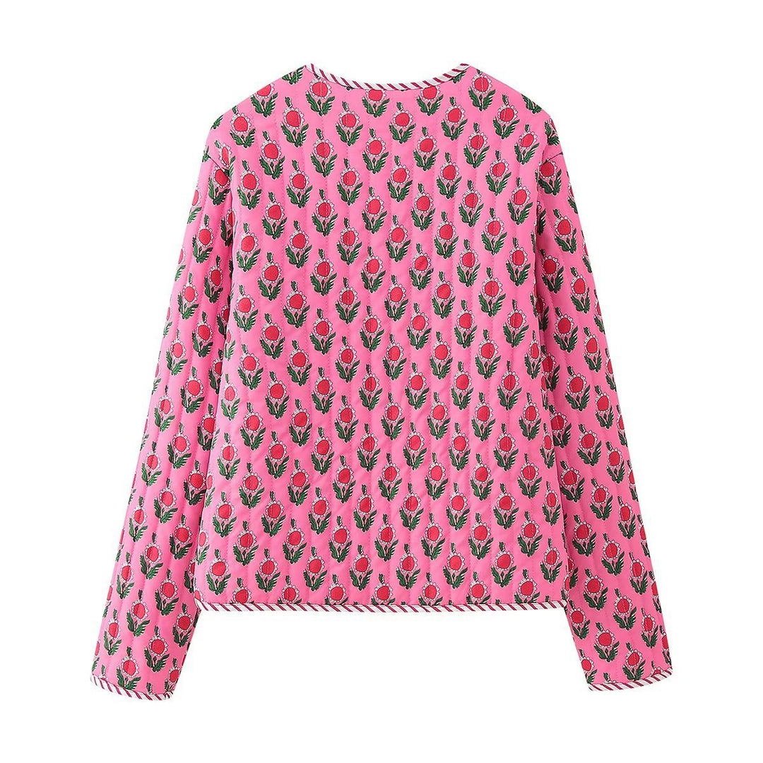 Damen Gepolsterte gesteppte Blusenjacke mit floralem Allover‑Print und Kontrastpaspel Shop Nory