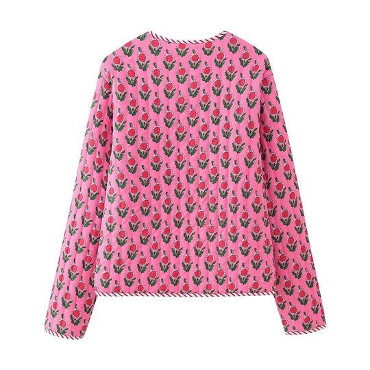 Damen Gepolsterte gesteppte Blusenjacke mit floralem Allover‑Print und Kontrastpaspel Shop Nory