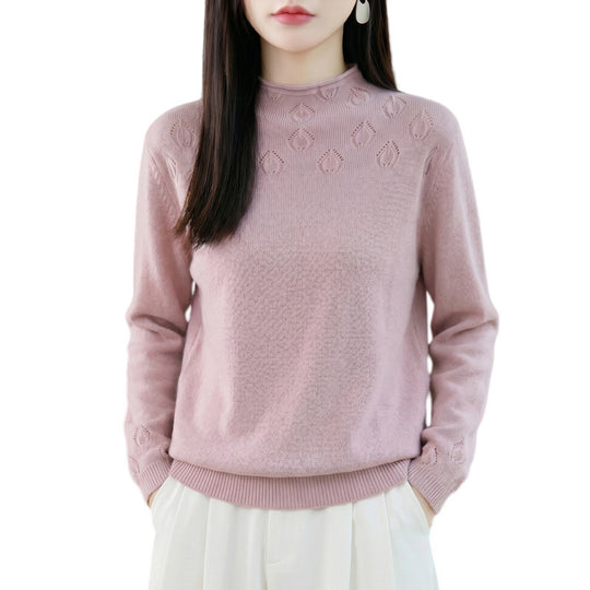 Damen Kurzrollkragenpullover aus Feinstrick mit Ajour‑Yoke und geripptem Saum Shop Nory
