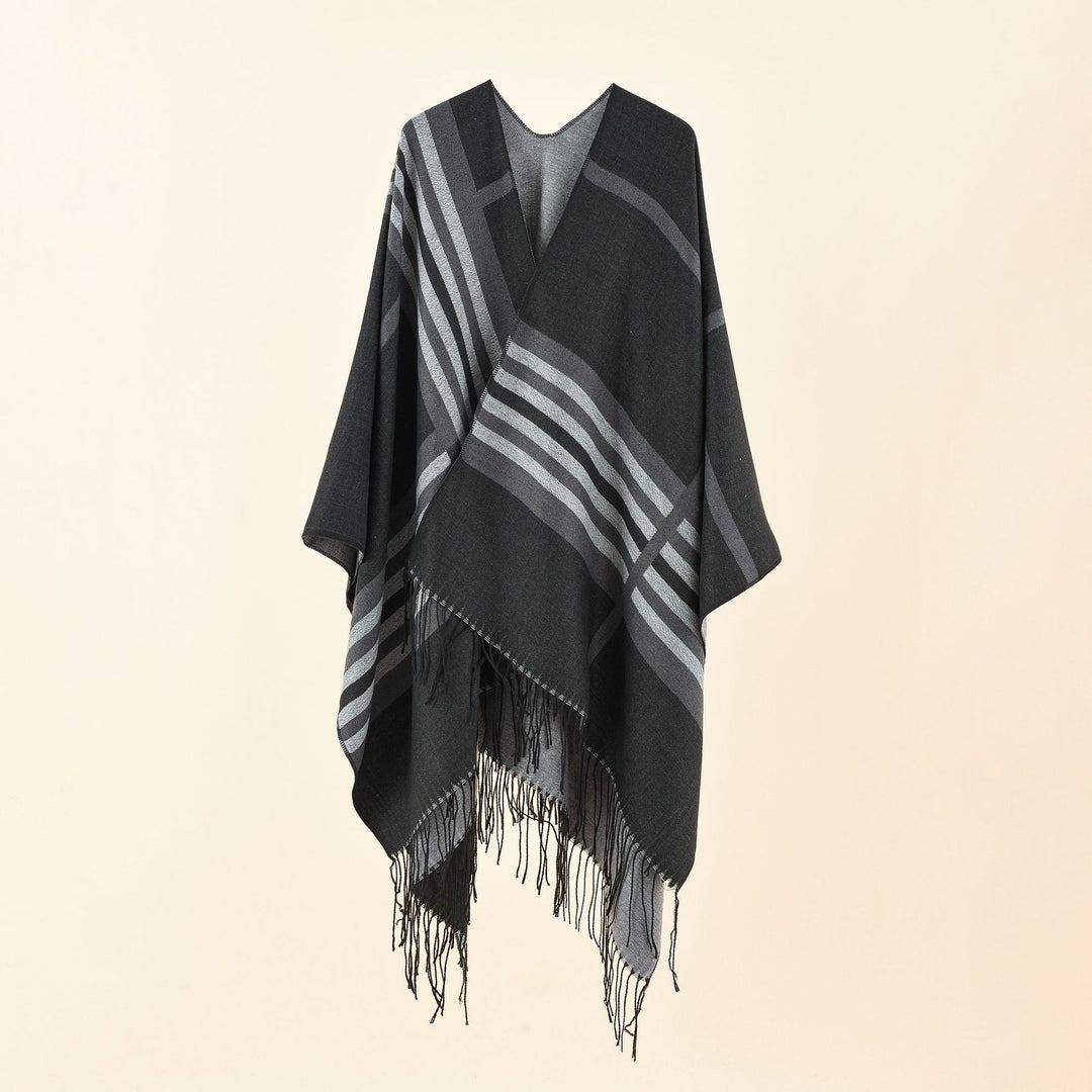 Damen Strickponcho im Paisley-Jacquard mit offener Vorderseite Shop Nory