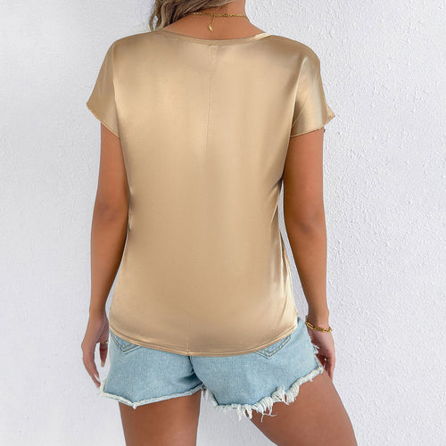 Damen Satin-Oberteil mit elegantem Rundhalsausschnitt und fließendem Schnitt