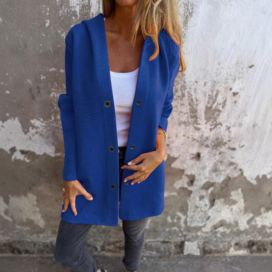 Damen Geradliniger Midimantel aus Wollmix mit Stehkragen und Druckknopfverschluss Shop Nory