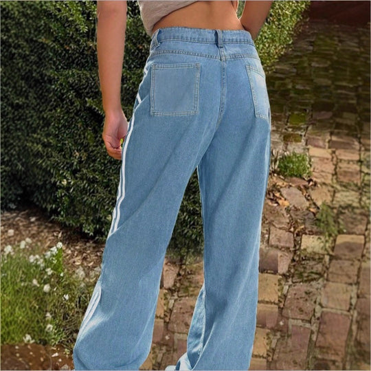 Damen weite High-Waist Denim-Jeans mit seitlichem Kontraststreifen Shop Nory