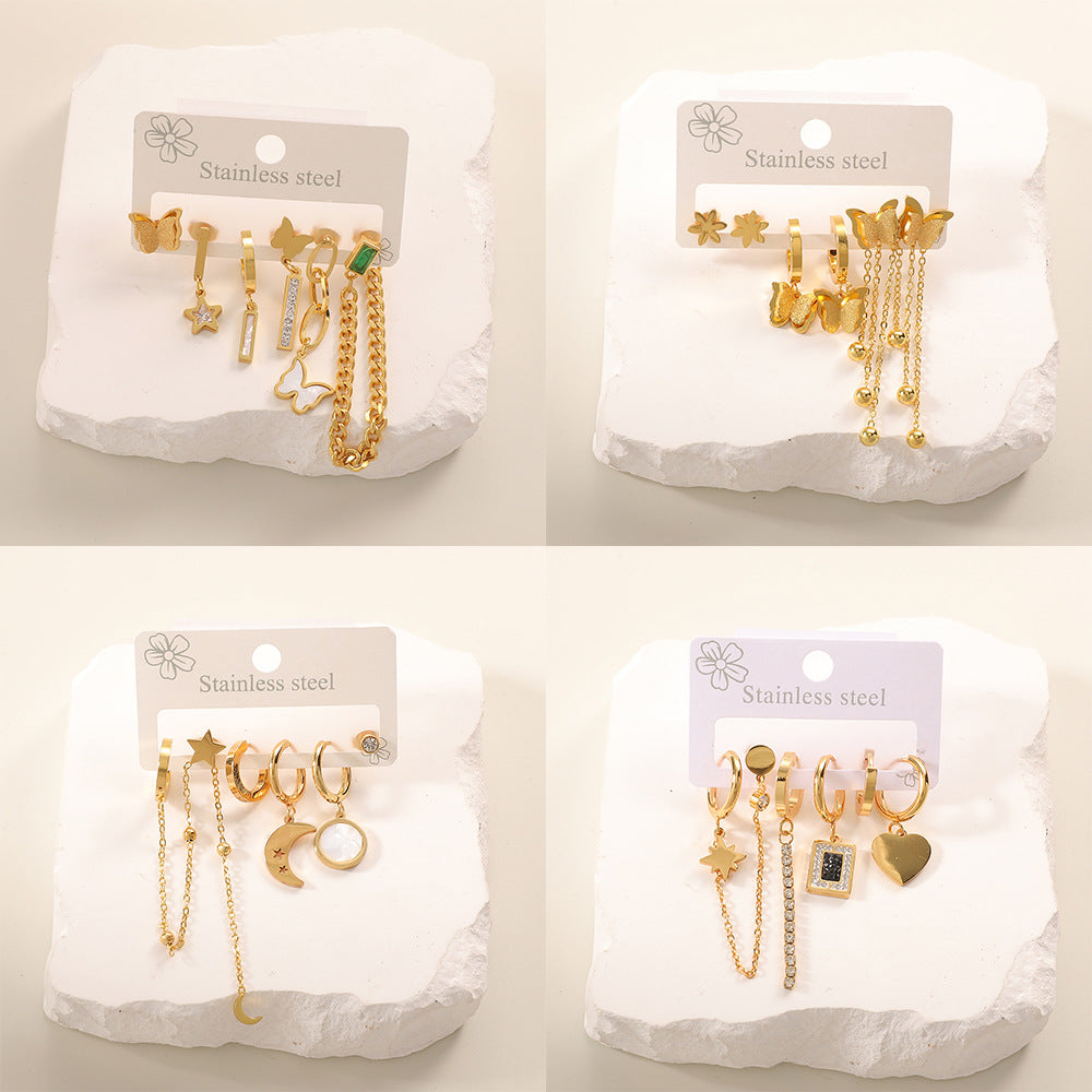 Damen Ohrringe Set mit verspieltem Stern- und Mond-Motiv Shop Nory