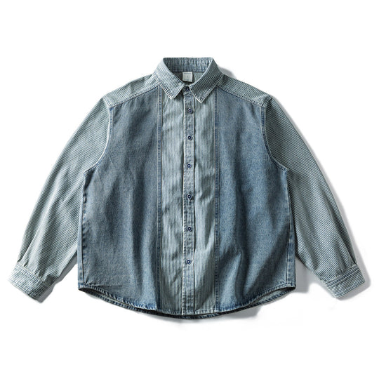 Herren Oversized Jeanshemd mit Kontrastpanels und Kentkragen Shop Nory