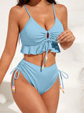 Damen Zweiteiliges Bikiniset mit gerafftem Oberteil und dekorativen Zierbändern