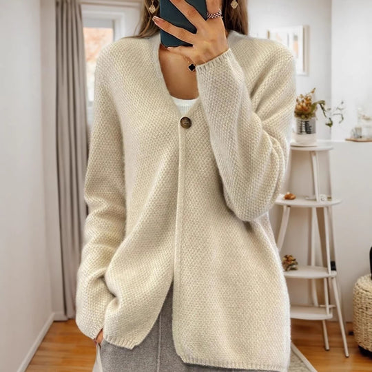 Damen strukturierter Strickcardigan mit V-Ausschnitt und verdeckter Knopfleiste Shop Nory