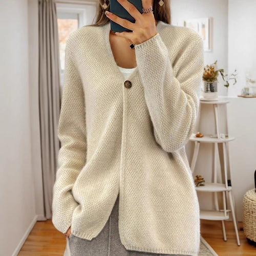 Damen strukturierter Strickcardigan mit V-Ausschnitt und verdeckter Knopfleiste Shop Nory