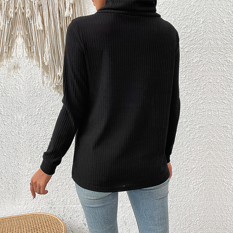 Damen gerippter Rollkragenpullover mit asymmetrischer Knopfleiste und taillierter Silhouette Shop Nory