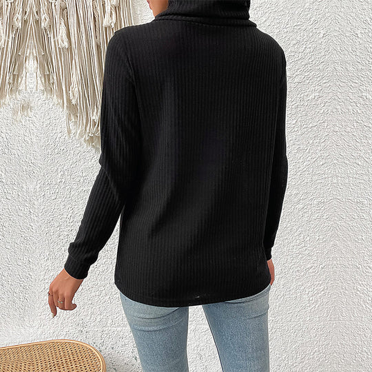 Damen gerippter Rollkragenpullover mit asymmetrischer Knopfleiste und taillierter Silhouette Shop Nory