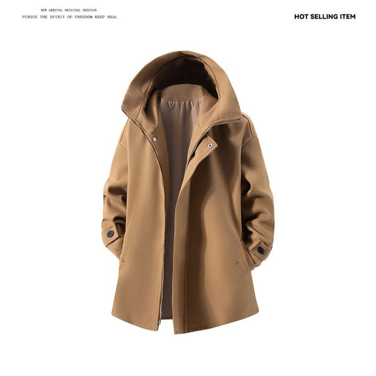 Herren Kapuzen-Mantel aus Wollmix mit Oversize-Schnitt und verdeckter Druckknopfleiste Shop Nory