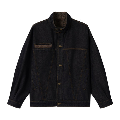 Unisex Oversized Denim-Blousonjacke mit Funnelkragen und dekorativer Brustblende Shop Nory