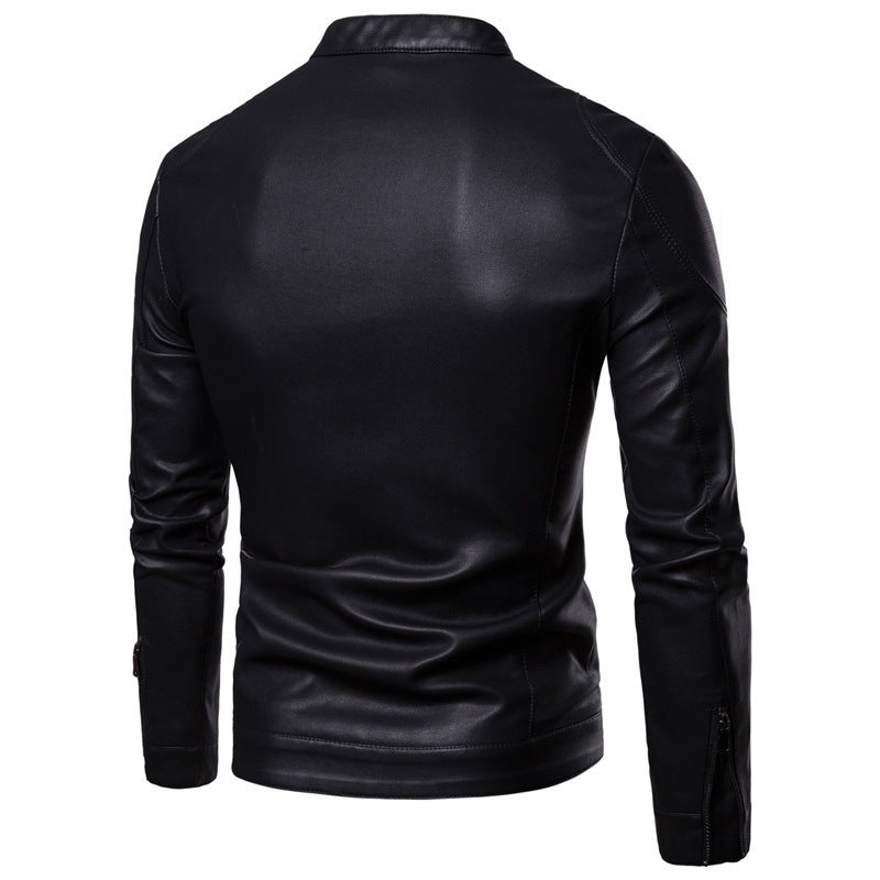 Herren Slim-Fit Kunstleder-Motorradblouson mit Stehkragen und ergonomischer Schultersteppung Shop Nory