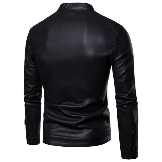 Herren Slim-Fit Kunstleder-Motorradblouson mit Stehkragen und ergonomischer Schultersteppung Shop Nory