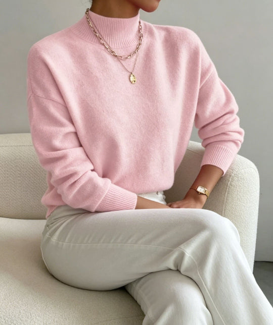 Damen kuscheliger Feinstrickpullover mit Stehkragen und überschnittener Schulter Shop Nory