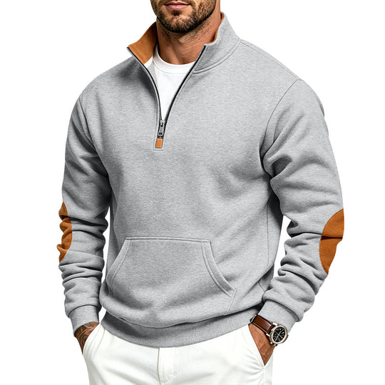 Herren Sweatshirt mit halbem Reißverschluss, Stehkragen und Ellenbogen-Patches Shop Nory