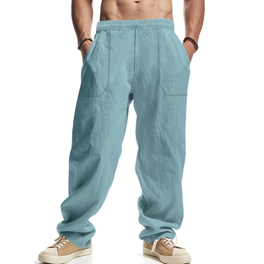 Herren nan lockere Leinenmix-Hose mit elastischem Tunnelzug, aufgesetzten Fronttaschen und geradem Bein Shop Nory