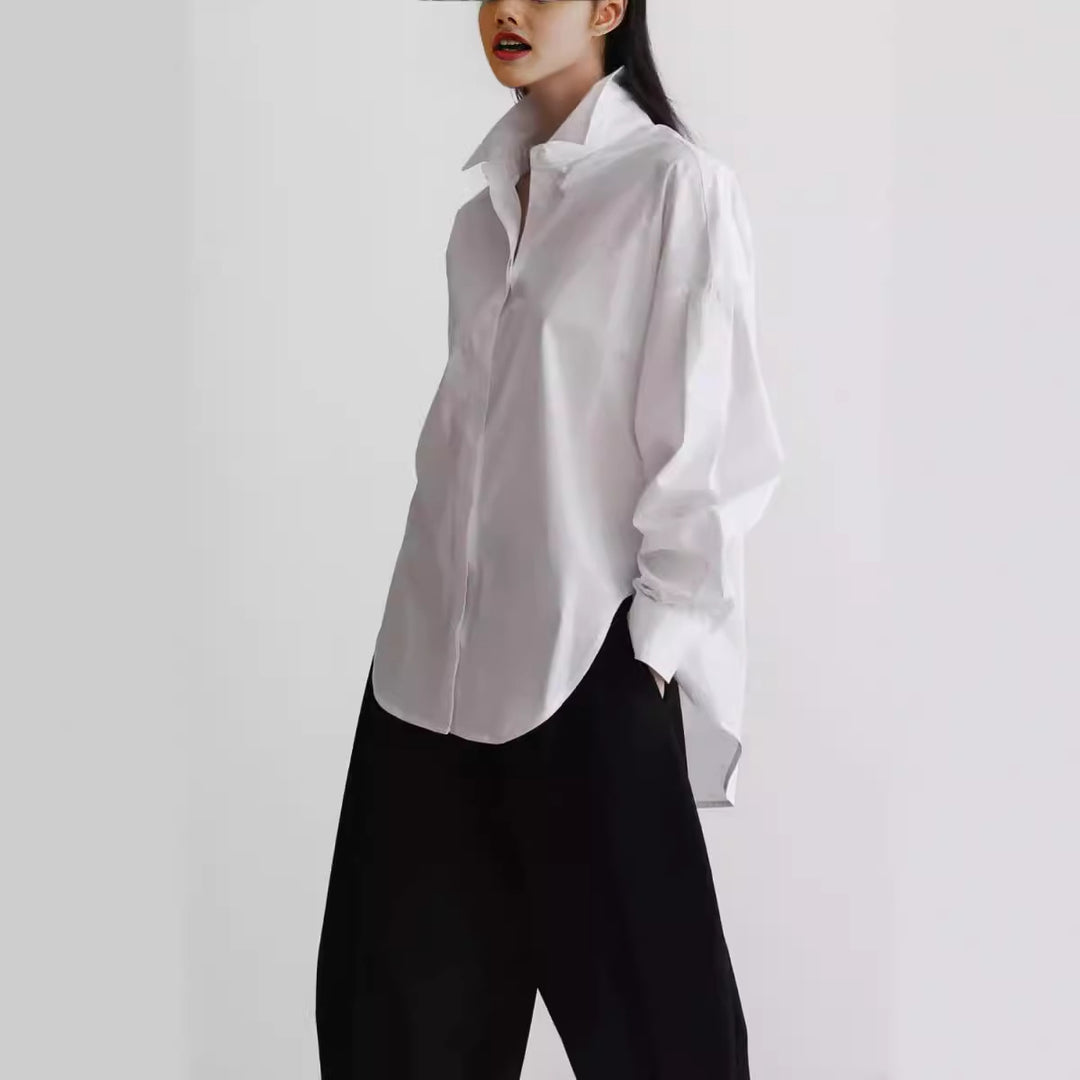 Damen Oversize-Poplinhemd mit hohem Stehkragen, kastiger Passform und überschnittenen Schultern Shop Nory