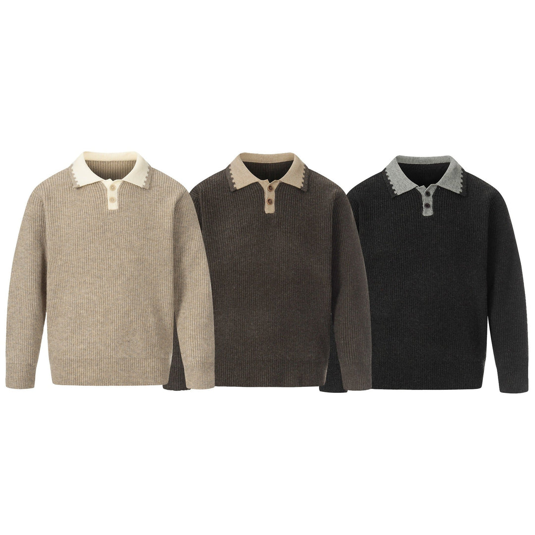 Herren Grobstrick-Polopullover mit Kontrastkragen und Halbknopfleiste Shop Nory