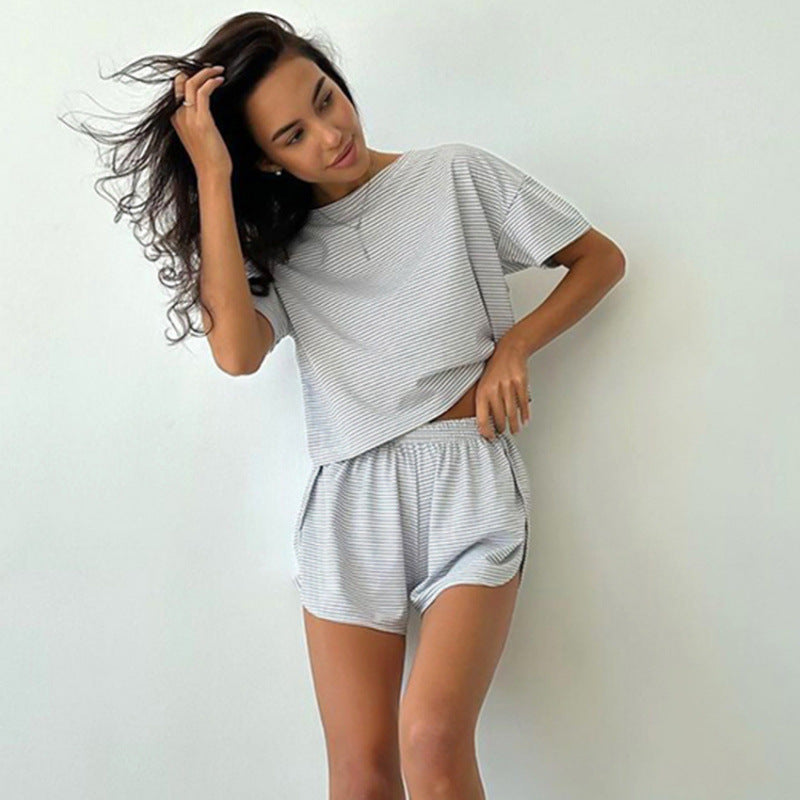 Damen stylisches Freizeit-Set mit lockerem Kurzarm-Top und Shorts