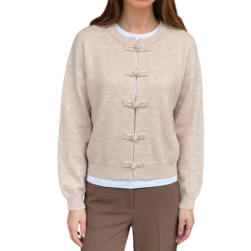 Damen Feinstrick-Cardigan mit dekorativem Knotenverschluss und legerer Raglan-Silhouette Shop Nory
