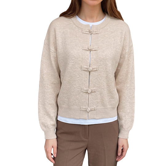Damen Feinstrick-Cardigan mit dekorativem Knotenverschluss und legerer Raglan-Silhouette Shop Nory